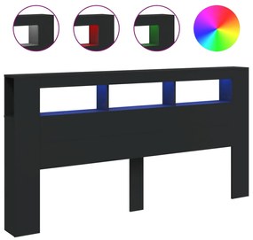 837366 vidaXL LED горна табла, черна, 200x18,5x103,5 см, инженерно дърво