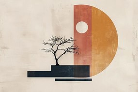 Картина на платно – Japandi дърво с абстрактни елементи