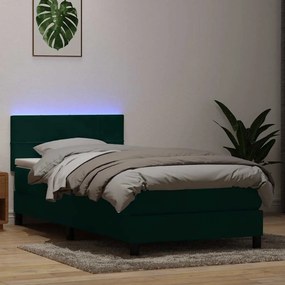 3316860 vidaXL Боксспринг легло с матрак и LED Тъмнозелено 80x210 cm Кадифе