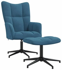 328116 vidaXL Релаксиращ стол с табуретка, син, кадифе