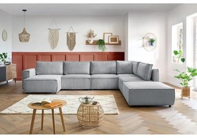 Светлосив ъглов U-образен диван от велур, десен ъгъл Nihad modular - Bobochic Paris