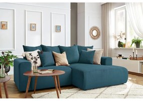 Син кадифен ъглов диван Enjoy – Bobochic Paris