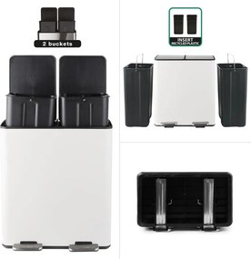 Стоманено кошче за боклук 2x20 l за рециклиране с педал в матово бял цвят Aliya – Spirella