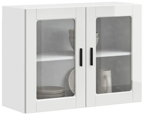 854089 vidaXL Кухненски стенен шкаф със стъклена врата Porto бял гланц