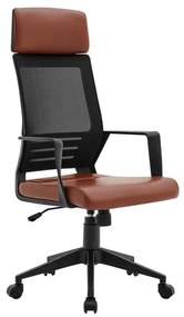 Мениджърско кресло ΕΟ607.3 черна мрежа-кафява кожа