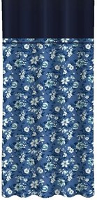 Синя завеса с бели и сини цветя и тъмносин кант Ширина: 160 см | Дължина: 250 см