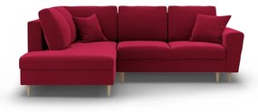 Червен кадифен разтегателен ъглов диван с място за съхранение (ляв ъгъл/L форма) Kyoto – Cosmopolitan Design