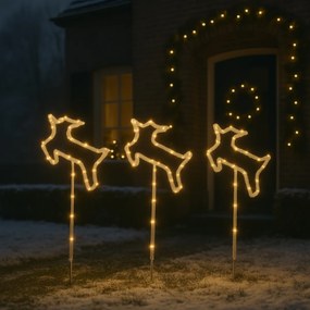 Комплект от 3 коледни прожектора бял елен с LED и таймер IP44 - Shika