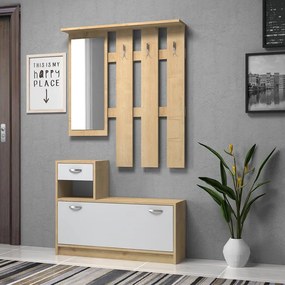 Мебел за вход Raynold от меламин в натурален - бял цвят 100x30x180см.
