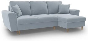 Светлосин кадифен разтегателен ъглов диван с място за съхранение Kyoto – Cosmopolitan Design