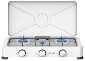 Троен газов котлон с капак Rosberg R51454E3, 3х2.2 kWh, 30 mbar, Въглеродна стомана, Бял