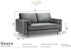 Тъмно сив диван от кадифе , 174 см Santo - Milo Casa