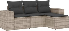 3254809 vidaXL Градински комплект с възглавници, 4 части, светлосив полиратан