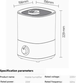Овлажнител за въздух Xaomi Lydsto F100, До 20 м2, 200 л/ч, 2.5 л, 3 нива, Автоматично спиране, Бял