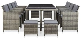 46538 vidaXL Градински комплект с възглавници, 13 части, сив полиратан