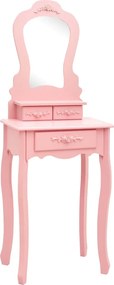 289311 vidaXL Комплект тоалетка с табуретка, розов, 50x59x136 см, пауловния