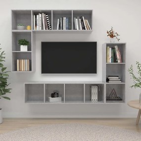 3079821 vidaXL Комплект ТВ шкафове от 4 части, бетонно сив, инженерно дърво