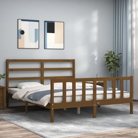 3191914 vidaXL Рамка за легло с табла меденокафява 5FT King Size масивно дърво