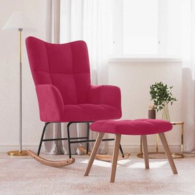 328155 vidaXL Люлеещ се стол с табуретка, виненочервен, кадифе