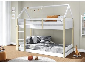 Двуетажно детско легло тип къща в бял и естествен цвят 90x190 cm Valka – Marckeric