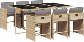 3211092 vidaXL Градински комплект с възглавници 7 части бежов микс полиратан