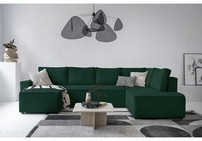 Тъмнозелен разтегателен ъглов диван от рипсено кадифе (десен ъгъл/"U" форма) Brave Dave – Miuform