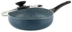 Дълбок тиган с капак Luigi Ferrero Prima FR-2634L, 26x7.5 см, 3.4 л, Незалепващо покритие, Стъклен капак с отвор за пара, Индукция, Тъмносин