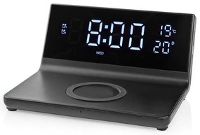 Nedis WCACQ20BK - Будилник с LCD и безжично зареждане 15W/5V, черен