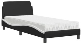 3208342 vidaXL Легло с матрак, черно и бяло, 90x200 см, изкуствена кожа