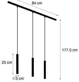 Модерна релсова система за осветление с 3 черни висящи лампи 1-фазов - Slimline Keno