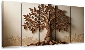 картини от 5 части – Кафяво дърво на живота с 3D ефект