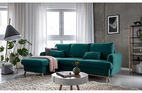 Тюркоазен разтегателен/с място за съхранение ъглов диван (ляв ъгъл) Scandic Lagom – Miuform