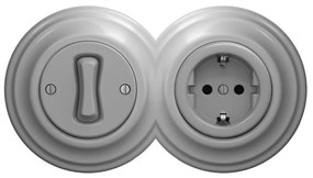 Kliklap - Ретро еднополюсен ключ № 1 и SCHUKO розетка 230V с рамка в сив цвят