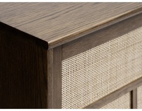 Тъмнокафяв нисък скрин от декор от дъб с плъзгащи се врати 180x80 cm Barrali – Unique Furniture