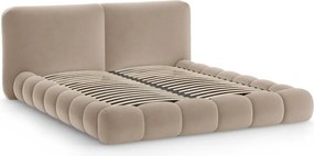 Светлокафяво двойно легло 160x200 cm тапицирано с място за съхранение с включена подматрачна рамка Solange – Micadoni