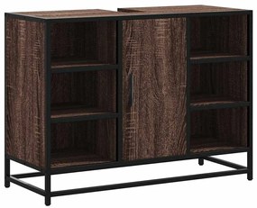 849293 vidaXL Шкаф за мивка за баня, кафяв дъб, 80x33x60 см, инженерно дърво