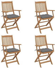 3064633 vidaXL Сгъваеми градински столове, 4 бр, с възглавници, акация масив