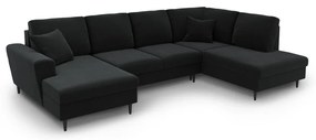 Черен кадифен разтегателен ъглов диван с място за съхранение (десен ъгъл/U форма) Kyoto – Cosmopolitan Design