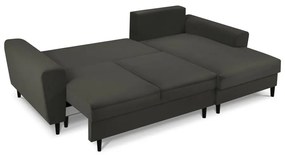 Черен разтегателен ъглов диван с място за съхранение от рипсено кадифе (десен ъгъл) Kyoto – Cosmopolitan Design