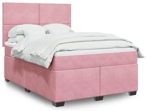 3293253 vidaXL Боксспринг легло с матрак, розово, 160x200 см, кадифе