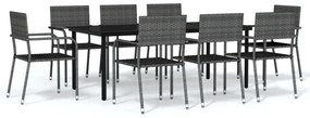 3099588 vidaXL Градински трапезен комплект, 9 части, светлосив