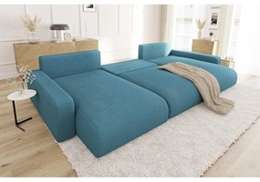 Тюркоазен ъглов диван с място за съхранение от рипсено кадифе Sara – Ropez