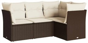3217583 vidaXL Градински комплект с възглавници, 4 части, кафяв, полиратан
