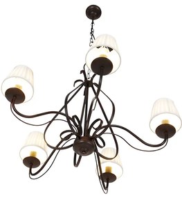 Полилей кафяв с плисирани кремави абажури с клипс 5-светлина - Giuseppe