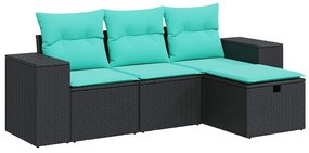 3325653 vidaXL Градински диван от 4 части с възглавници, черен, полиратан