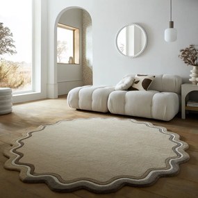 Ръчно изработен вълнен кръгъл килим в естествен цвят ø 180 cm Leo Scallop – Flair Rugs