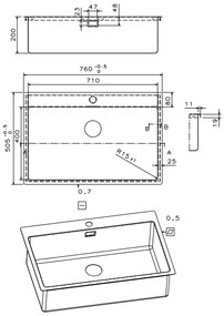 Мивка Fortinox Squadro Plus II-Дължина: 76 см.