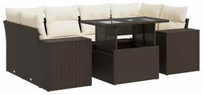 3326754 vidaXL Градински комплект с възглавници, 7 части, кафяв, полиратан
