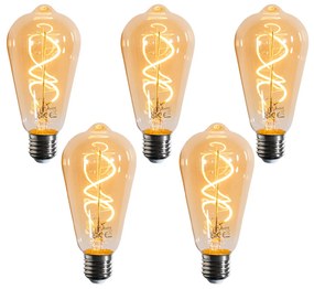 Комплект от 5 E27 димируеми LED крушки спираловиден филамент ST64 злато 4W 270 lm 2100K