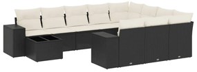 3255463 vidaXL Градински комплект диван с възглавници 11 части черен полиратан